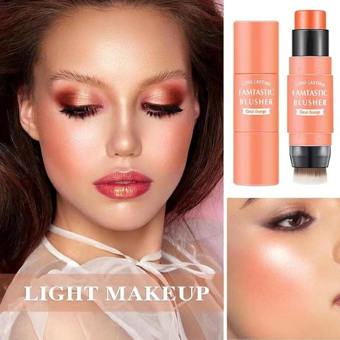 Cream Blush Stick with Brush,Waterproof Multi Cream Blush Coral Orange)