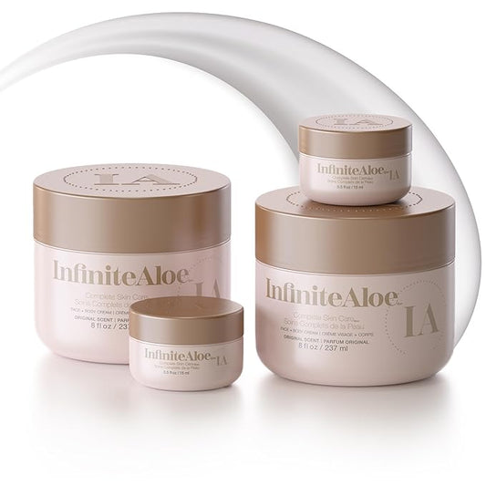 InfiniteAloe Complete Skin Care, Aloe Vera Powered Face and Body Cream for All Skin Types, Dry Skin Everyday Hero, Original Scent - 2 Large Jar 8 oz & 2 Travel Jar 0.5 oz