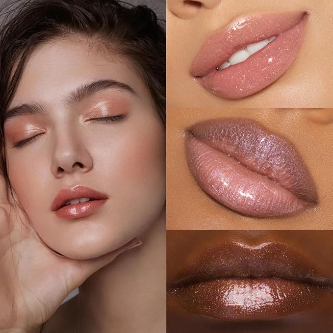 Glitter Lip Oil,Hydrating Tinted Lip Balm,Clear Glitter Lip Glitter