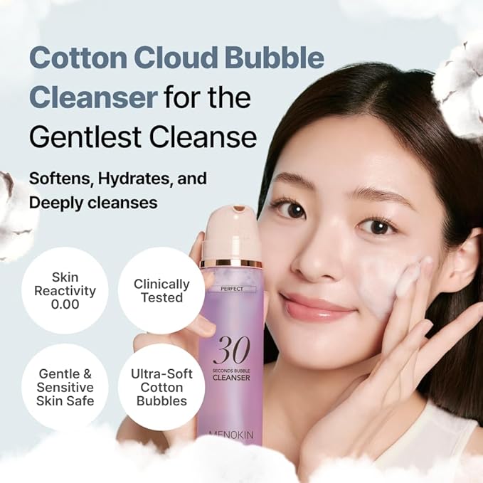 MENOKIN Cotton Cloud Bubble Cleanser [Perfect] EGF Skin Repair, Remove Impurities, Low pH for Sensitive Skin, Hydrating & Non-Stripping, Gentle Face Wash, Foaming bubbles, Korean Skincare 5.07 fl oz