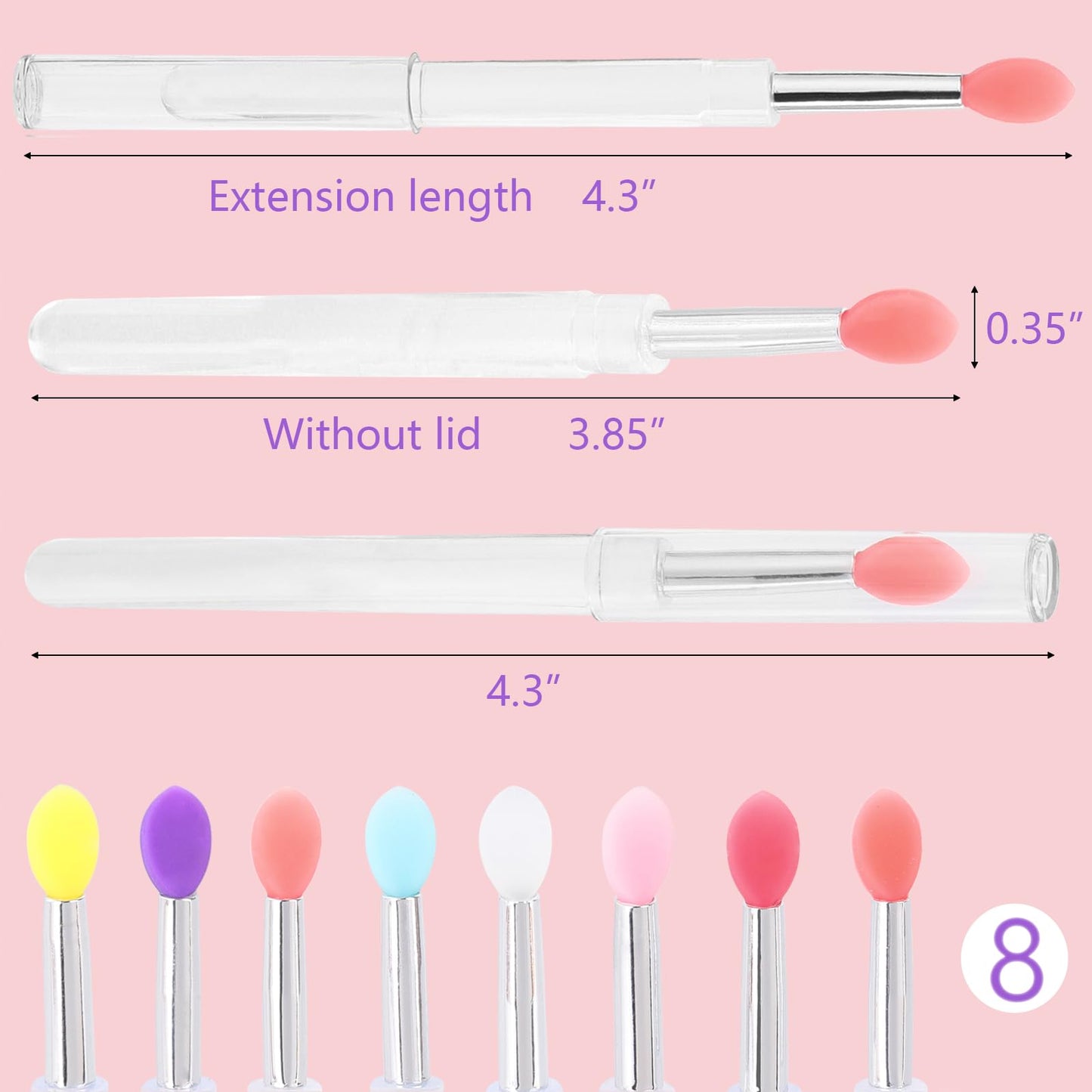 40Pcs Silicone Lip Brushes with Cap, Reusable Applicator Brushes for Eyeshadow, Lip Gloss Mask Cream