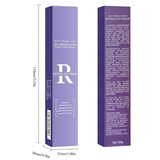 Retinol Eye Cream, Moisturizing Eye Care Daily Anti-Wrinkle Cream with 45% Retinol and 5% Hyaluronic Acid to Smooth & Moisturize Skin, Under Eye Bags, Reduce Wrinkles, Dark Circles(0.7 Ounces)