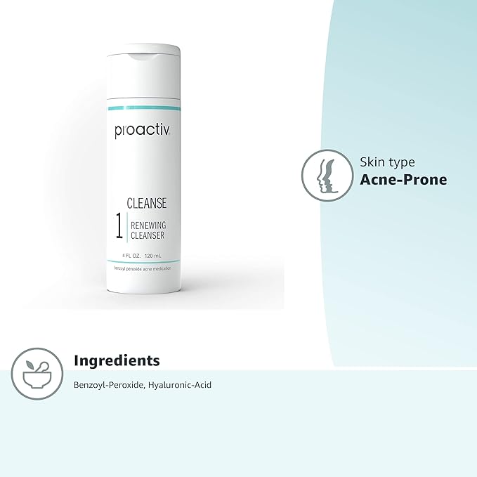 Proactiv Acne Cleanser - Benzoyl Peroxide Face Wash and Acne Treatment - Daily Facial Cleanser and Hyularonic Acid Moisturizer with Exfoliating Beads - 60 Day Supply, 4 Oz