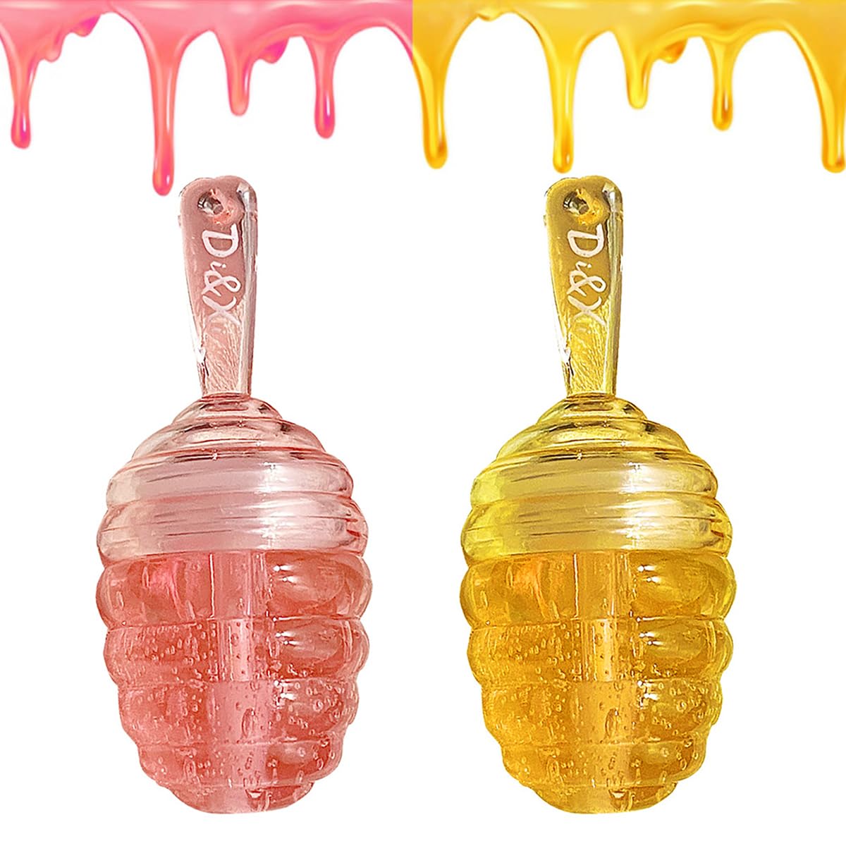 2 PCS Moisturizing Honey Pot Lip Oil Lip Gloss Lip Balm, Moisturizing Propolis Sleeping Lip Mask Hydrating & Prevention Dry, Winter Lip Care Products(Peach+Honey)