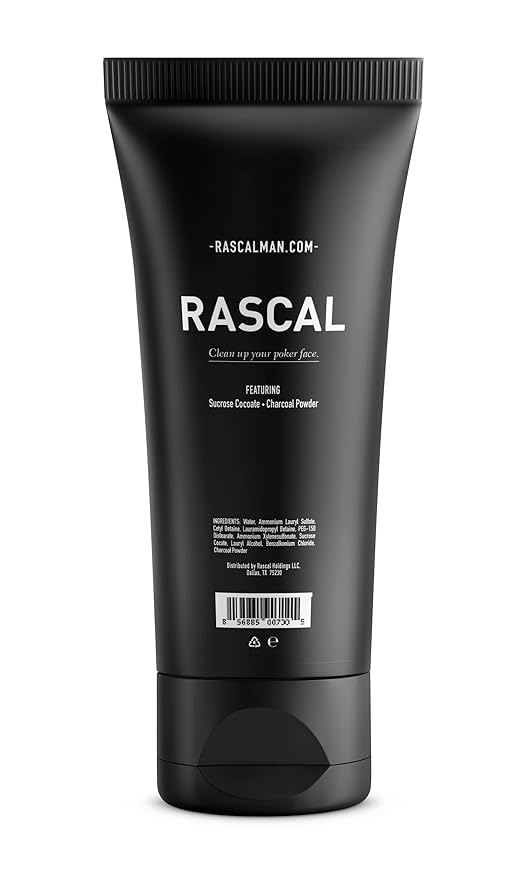 Rascal Men's Face Cleanser - Face Wash for Men, Deep Cleansing Men's Face Wash with Activated Charcoal and Orange Peel Oil to Cleanse Pores, Tone Skin, and Provide a Refreshing Natural Scent - 4 Oz