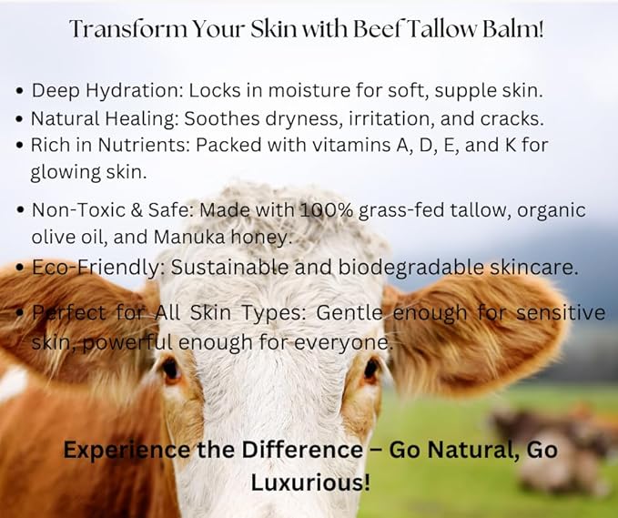 Azmera Beauty100% Grass-Fed Beef Tallow Balm, Manuka Honey MGO 263+, Organic Beeswax & Olive Oil, Beef Tallow for skin,Handmade Moisturizer for Dry Skin, Eczema Relief, & Healing Skin(2oz, Lavender)