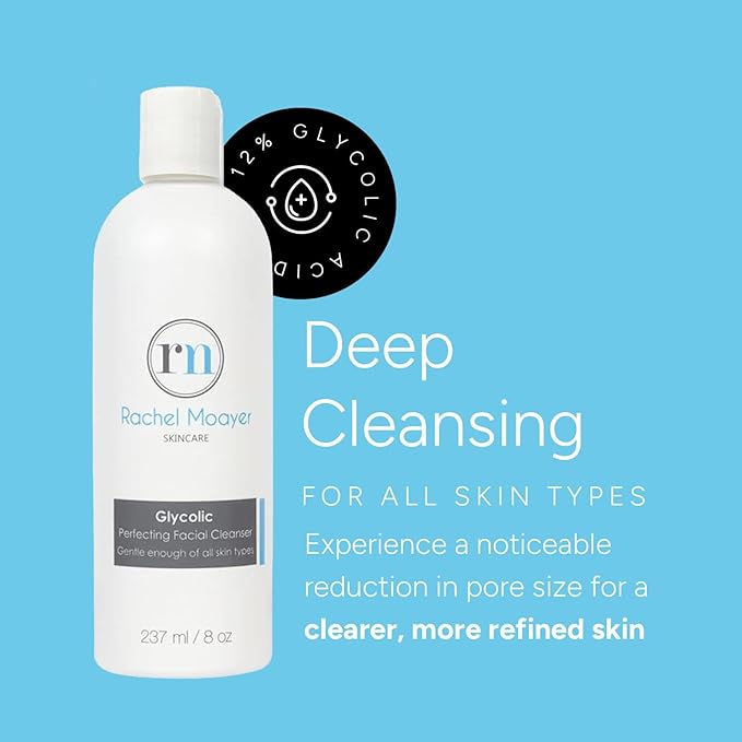 Rachel Moayer Glycolic Perfecting Facial Cleanser, Exfoliating Face Wash with 12% Glycolic Acid, Clears and Prevents Acne, for All Skin Types, Gentle Daily Facial Cleansing for Women & Men