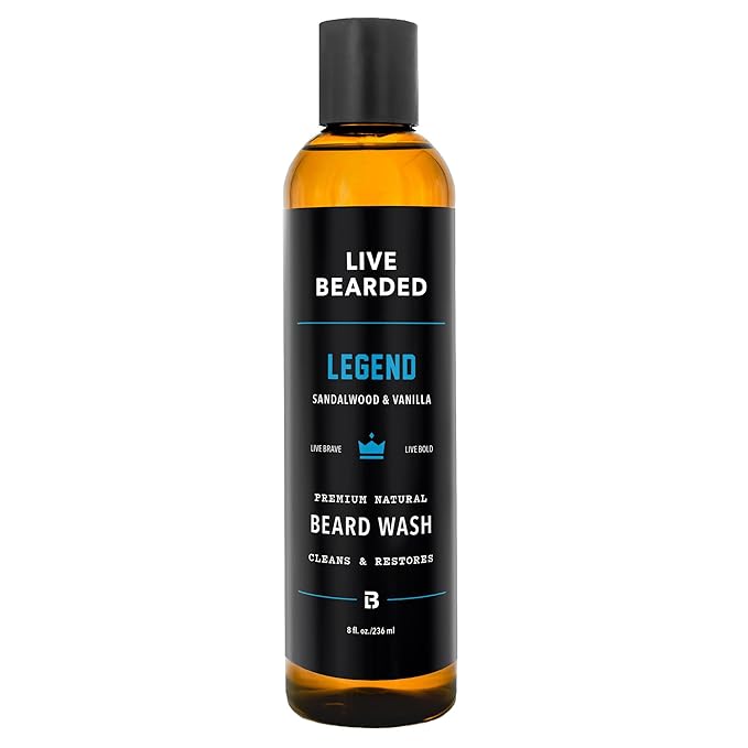 Live Bearded Beard Wash, 8 fl oz - Water-Based Face Cleanser with All-Natural Ingredients for a Gentle, Deep Clean - Made in the USA | Legend Scent - Sandalwood, Vanilla