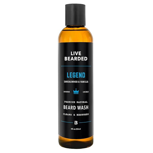 Live Bearded Beard Wash, 8 fl oz - Water-Based Face Cleanser with All-Natural Ingredients for a Gentle, Deep Clean - Made in the USA | Legend Scent - Sandalwood, Vanilla