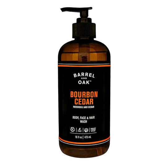 Barrel and Oak - All-In-One Body Wash, Men's Soap for Hair, Face, & Body, Essential Oil-Based Scent, Cedarwood & Bourbon, Vegan (Bourbon Cedar, 16 oz)