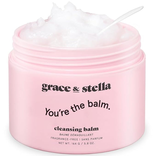grace & stella Cleansing Balm - Oil-Based Makeup Remover - Gentle & Moisturizing Facial Cleanser, Non-Stripping Formula for Double Cleansing Heavy Makeup - Vegan Fragrance-Free Skincare (164g / 5.8oz)