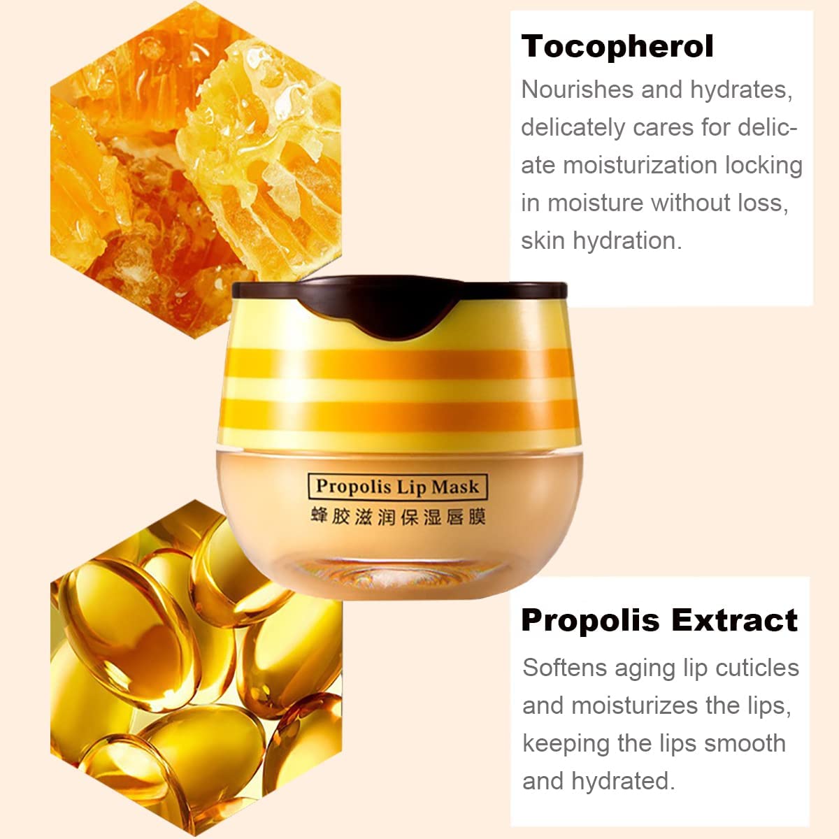 2PCS Honey Lip Balm, Vitamin E Moisturizing Propolis Sleeping Lip Mask, Effective Reduces Lip Lines Prevention Dry and Cracked Lip Scrubs Exfoliator Smoothing Dry Lip Care