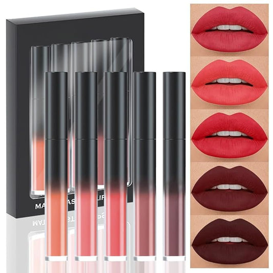 AMY'S DIARY Matte Plum Liquid Lipstick 5Pcs Sets,24-hour Lipstick Dark Deep Red Plum Red Lip Stain 24 Smudge Waterproof for Women (Set05)