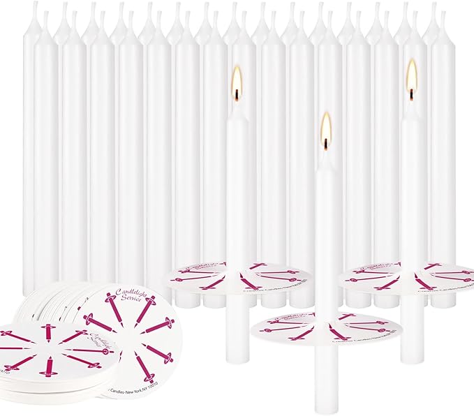 300Pack White Taper Candles with Drip Guards & Paper Holders - 5 Inch Odorless Religious Candles for Church Prayers, Sabbath Ceremonies, & Home Decorations……