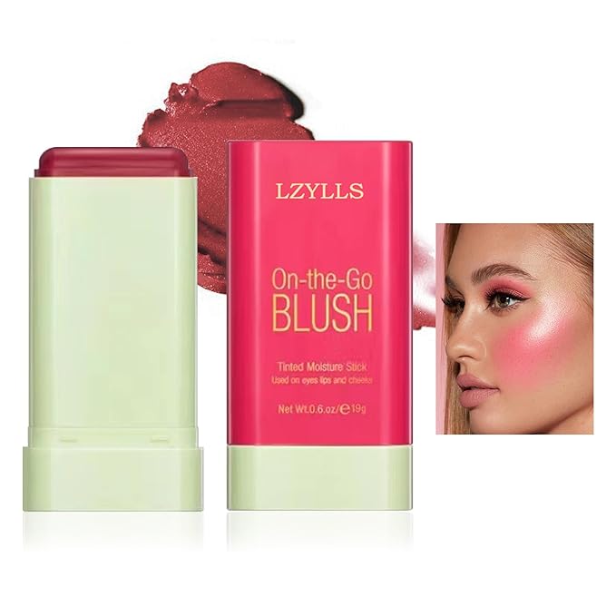 Cream Blush Stick with Brush,Waterproof Multi Cream Blush Skin B