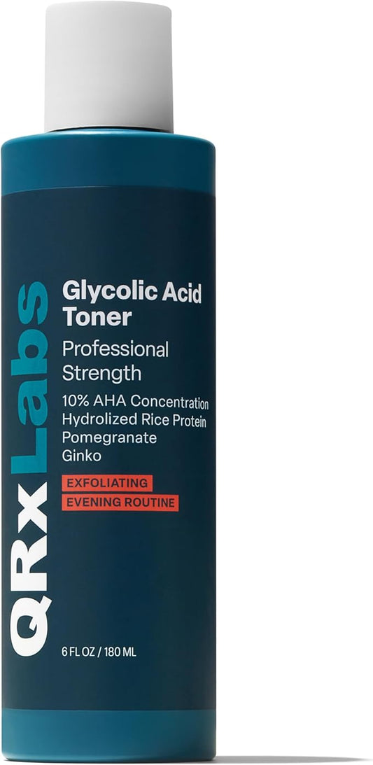 QRxLabs Glycolic Acid Toner AHA with Witch Hazel - 6 fl Oz - Exfoliating Face Toner with Pomegranate & Ginkgo Extracts - Hydrating Anti-Aging Treatment
