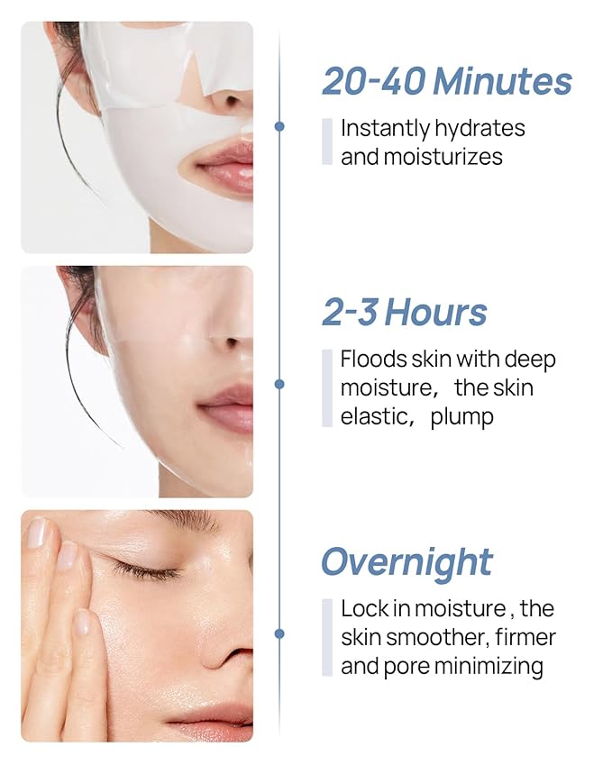 6 Pcs Bio-Collagen Overnight Face Mask, Hydrating Hydrogel Face Masks for All Skin Types - Fine Lines, Elasticity, Pore Minimizing, Firming, Glass Skin Korean Skincare