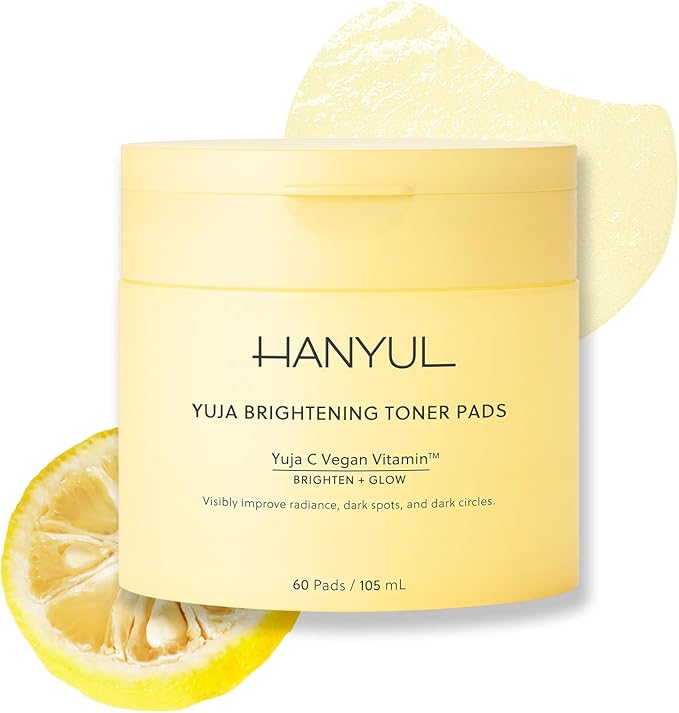 HANYUL Yuja Toner Pads | Korean Yuzu with Vitamin C & 5% Niacinamide to Visibly Brighten Dark Circles, Dark Spots, Even Tone, Glow Boosting for Face & Undereyes, 60 Sheets