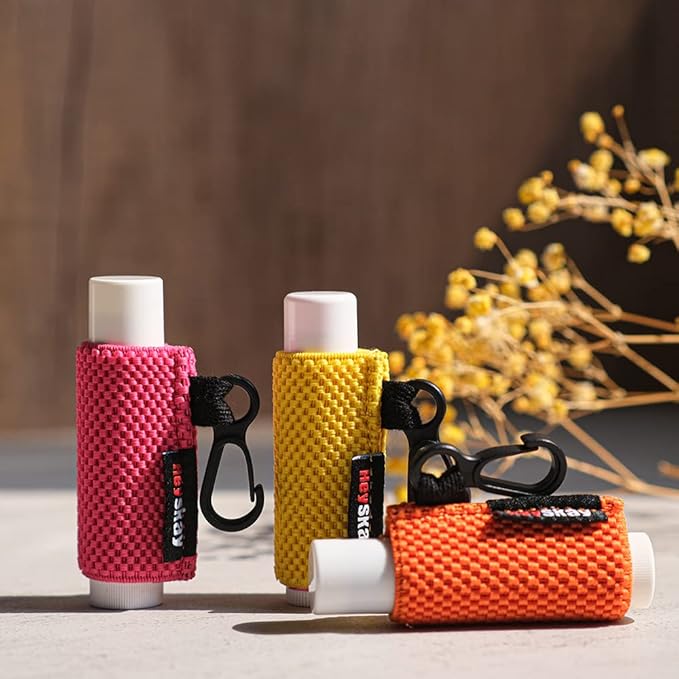 3PCS Lip Balm Holder Sleeves Keychain Sleeves(Black/Rose/Beige)