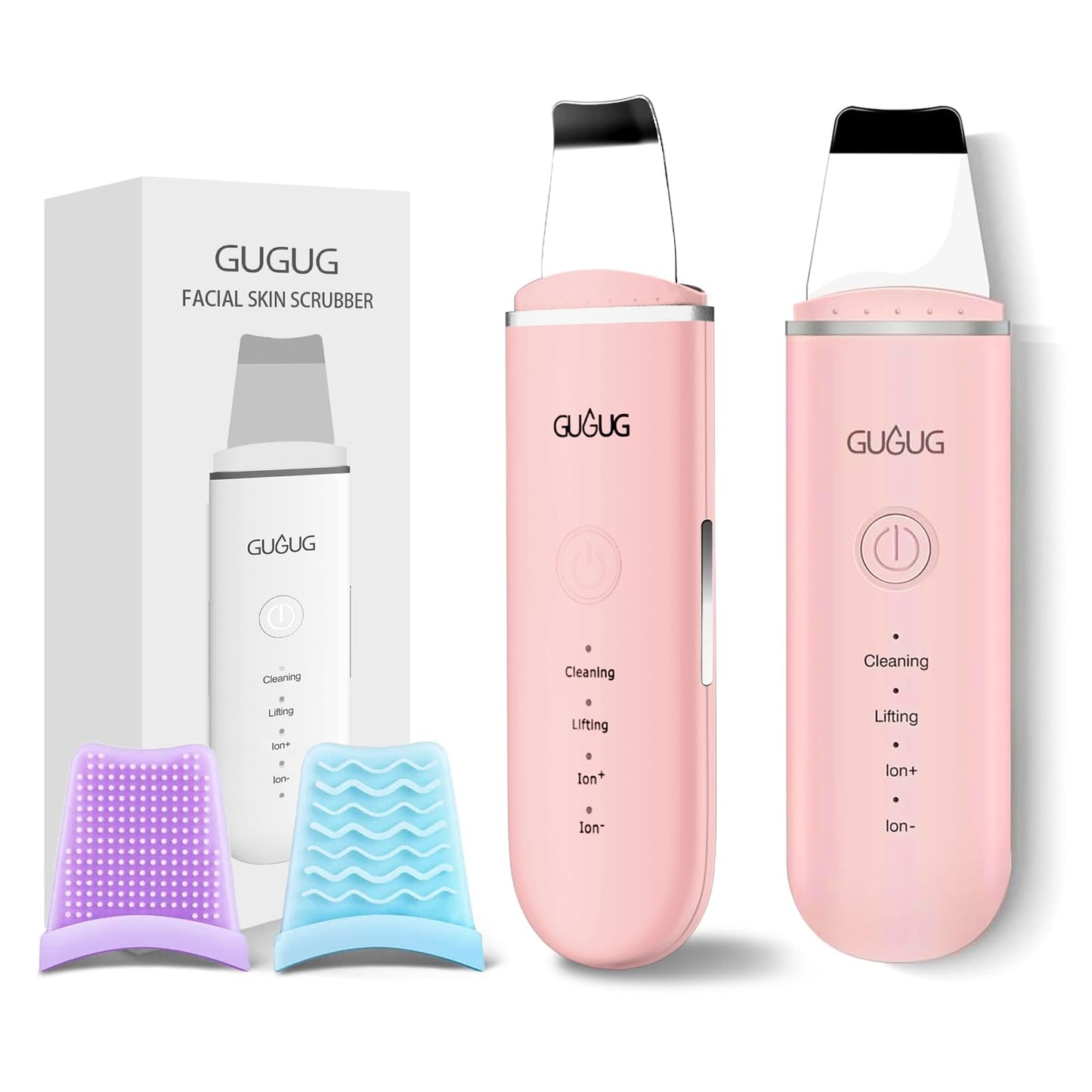GUGUG Skin Scrubber Face Spatula & Pore Cleaner Blackhead Remover with 4 Modes, Deep Cleansing Facial Tools (Pink, 2-Pack)