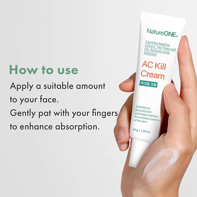 NATUREONE AC Kill Cream, BHA & Salicylic Acid Face Moisturizer, Niacinamide for Active Skin Repair, Tea Tree Oil for Soothing Sensitive Skin, acne spot treatment Korean Skincare, 30g, 1.05 oz.
