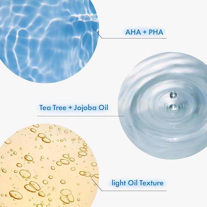 AHA Deep Cleansing Facial Oil with Jojoba Oil, Tea Tree Oil, PHA and Centella Asiatica, Korean Blackhead Remover, Pore Cleaner and Sebum Remover, 145ml, 4.9 fl. oz.