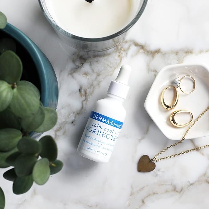 DERMAdoctor Calm Cool + Corrected Dermatologist Formulated Moisture Recovery Hyaluronic Acid Serum with Vitamin C & Niacinamide; Hydrating & Brightening Anti Aging Serum for Sensitive Skin - 1 fl oz