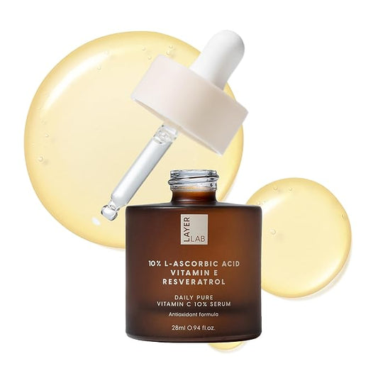 Dark Spot Correcting Serum for Face Korean Skin Care, Layerlab 10% Vitamin C Resveratrol Vitamin E Radiance Smoothing Dull Skin Tone Anti-Aging. Daily Pure Vitamin C 10% Serum 28ml 0.94 fl oz