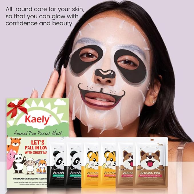 6 Pack Animal Character Kids Face Masks Spa, Korean Soothe Facial Sheet Mask for All Skin Types, Spa Masks For Girls, Girls Night Skincare Spa Party, Birthday Gifts for Women Men, (Animal 6Pcs)