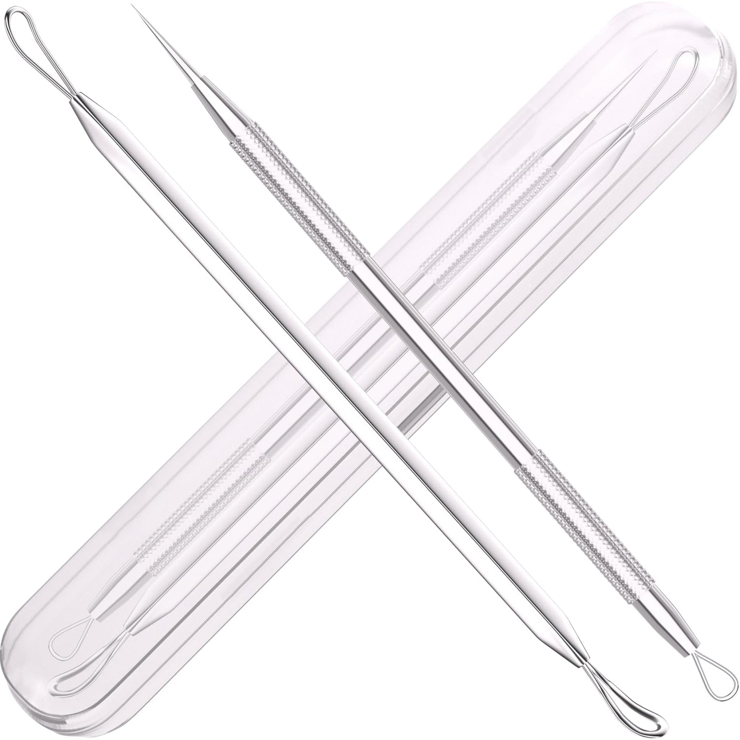 Azosowo 2-Pack Pimple Extractor Tools, Blackhead Remover Tools, Blackhead Extractor, Pimple Popper Tool Kit for Zit, Comedone, Acne, Whitehead - with Case