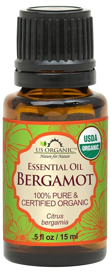 US Organic 100% Pure Bergamot Essential Oil, USDA Certified Organic, Cold Pressed, with Euro droppers (More Size Variations Available) (15 ml / .5 fl oz)