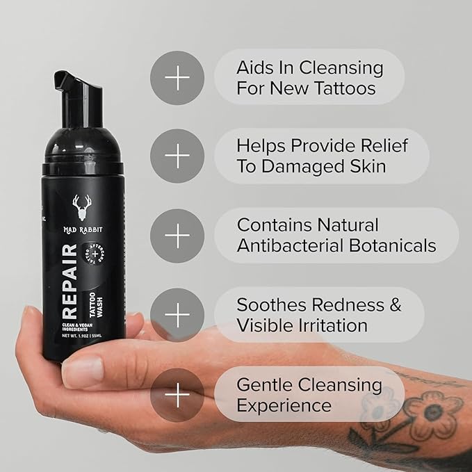 Mad Rabbit Tattoo Aftercare Kit – Tattoo Balm & Tattoo Foam Soap Cleanser – Tattoo Care for New Tattoos, Tattoo Moisturizer for Old Ink, Vegan, Fragrance-Free, Clean Ingredients