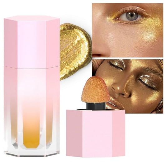 evpct Gold Highlighter Makeup Liquid, Gold Glitter Iridescent Stick Illuminators