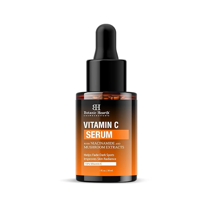 Botanic Hearth 15% Vitamin C Face Serum With Niacinamide, Hyaluronic Acid, Allantoin, Cica, Ferulic Acid & Vitamin E | Targets Dark Spots, Sun Damage, Wrinkles To Brighten & Even Tone Skin| 1Fl Oz