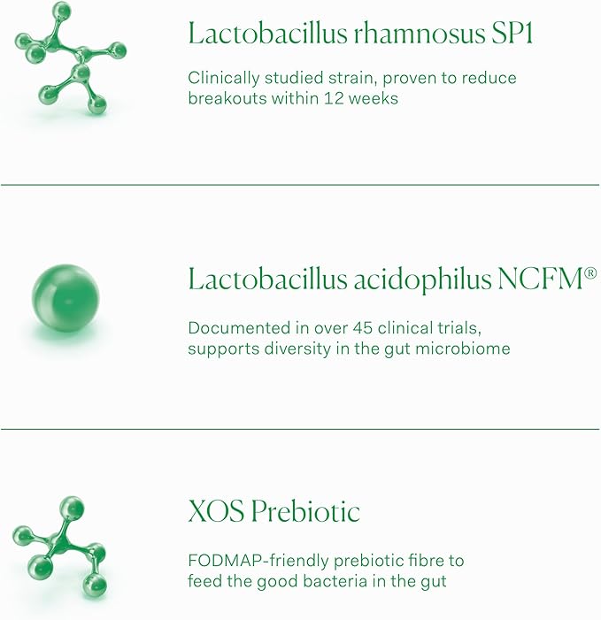 The Nue Co. Barrier Clear Probiotic, Gut-Skin Axis Acne Formula, for All Skin Types, 30 Capsules