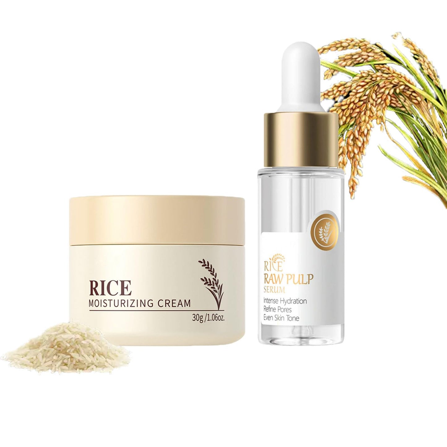 Skin Care Set - Rice Face Moisturizer Cream & Rice Serum (2 Products) Moisturizer for Face,Hydrating Targets Dryness,Pore Minimizing,Deep Nourishment,Strengthens Skin Barrier,All Skin Types,1.66 oz