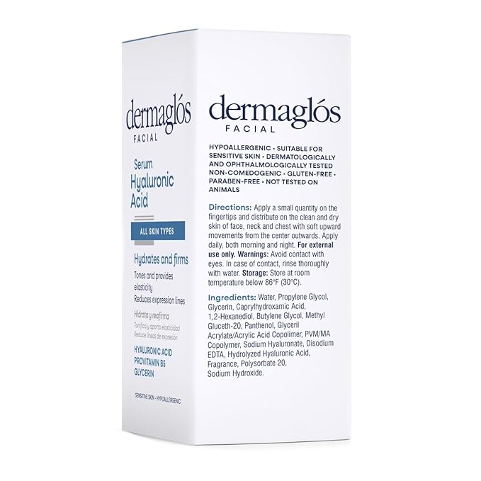 Dermaglos Hyaluronic Acid Serum For Face with Pro Vitamin B5 and Glycerin, Hydrates, Firms, Tones, and Reduces Expression Lines, Suitable for Sensitive Skin, 1 Fl Oz