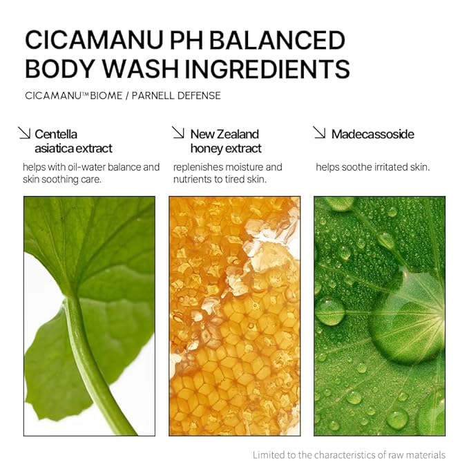 Parnell Cicamanu pH Balanced Body Wash - Centella Asiatica, Salicylic Acid, Ceramide, Mild Cleansing and Soothing for Sensitive, Troubled and Acne-Prone Body Skin and Back Acne (13.5 Fl Oz / 400ml)