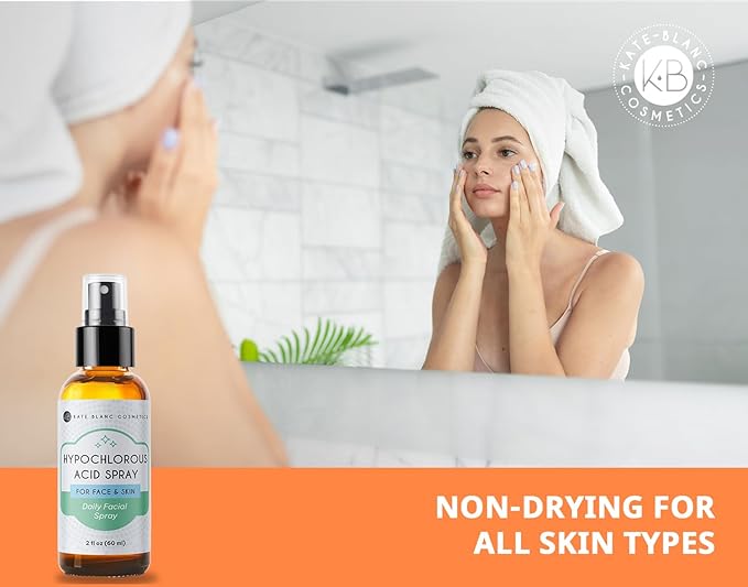 Kate Blanc Cosmetics Hypochlorous Acid Spray for Face and Skin. Gentle Facial Cleanser with .02% HOCl (2oz)