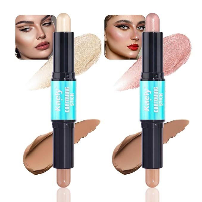 Kaely 2Pcs Cream Bronzer Highlighter Stick,Face Shaping Contouring Shades Makeup,02+03