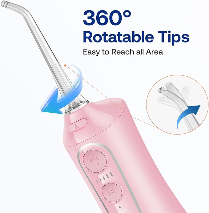 Bitvae C6 Water Flosser Teeth Picks, Portable Cordless Oral Irrigator, IPX7 Waterproof Braces Flossers Cleaner, 5 intensities 6 Jet Tips, USB Rechargeable Water Dental Picks for Cleaning, Pink