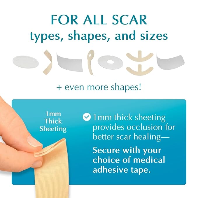 Advanced Silicone Scar Treatment Sheets for OLD, NEW Scars, Surgery, Keloids, C-Section, Burns, by NewGel Plus by MyNewGel, 1" x 6" Sheet (4 Count) - BEIGE
