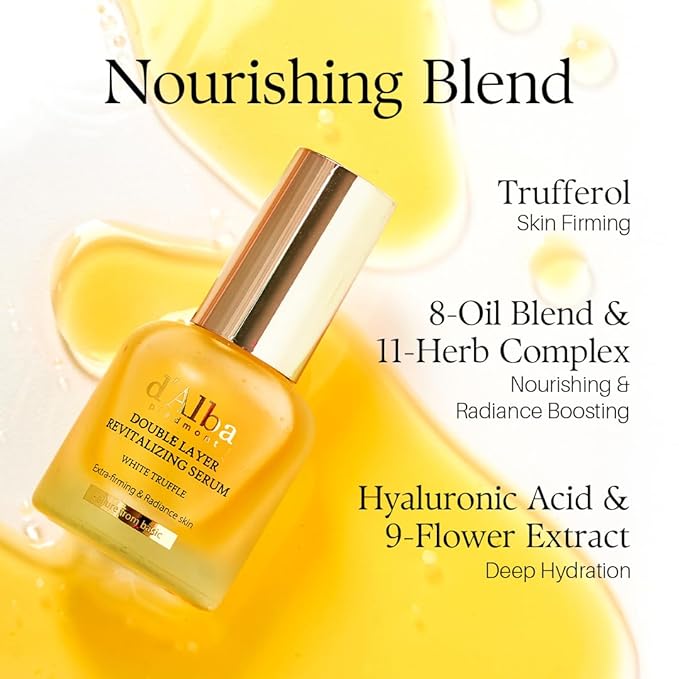 d'alba Piedmont Italian White Truffle Double Layer Revitalizing Serum, 100hr Hydration, Hyaluronic Acid and Centella Asiatica, Skin Firming and Tightening, Long-lasting Korean Skin Care (1.69 fl.oz)