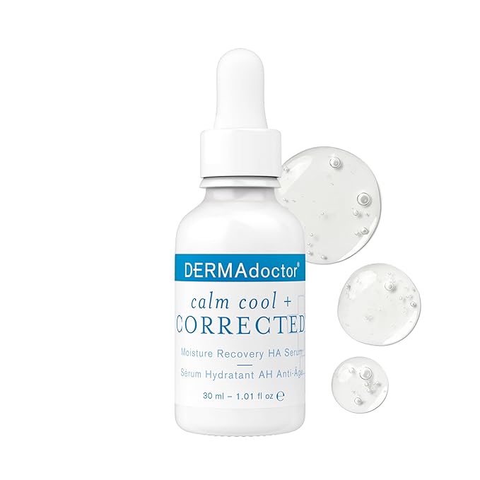 DERMAdoctor Calm Cool + Corrected Dermatologist Formulated Moisture Recovery Hyaluronic Acid Serum with Vitamin C & Niacinamide; Hydrating & Brightening Anti Aging Serum for Sensitive Skin - 1 fl oz