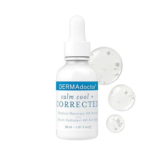 DERMAdoctor Calm Cool + Corrected Dermatologist Formulated Moisture Recovery Hyaluronic Acid Serum with Vitamin C & Niacinamide; Hydrating & Brightening Anti Aging Serum for Sensitive Skin - 1 fl oz