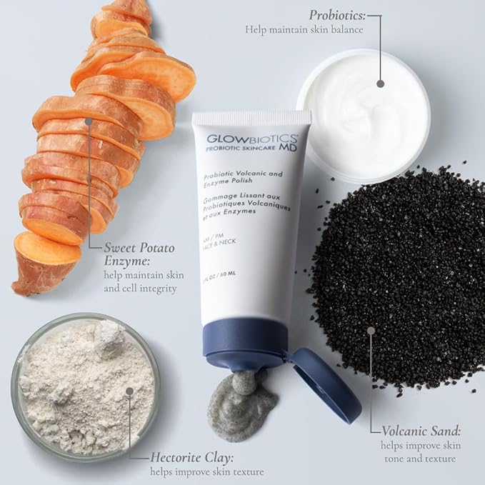 Glowbiotics Volcanic & Enzyme Polish: Probiotic Brightening Facial Scrub with Malic Acid for Luminous Skin, Exfoliator for Face & Neck, Suitable for All Skin Types, 2 Fl Oz