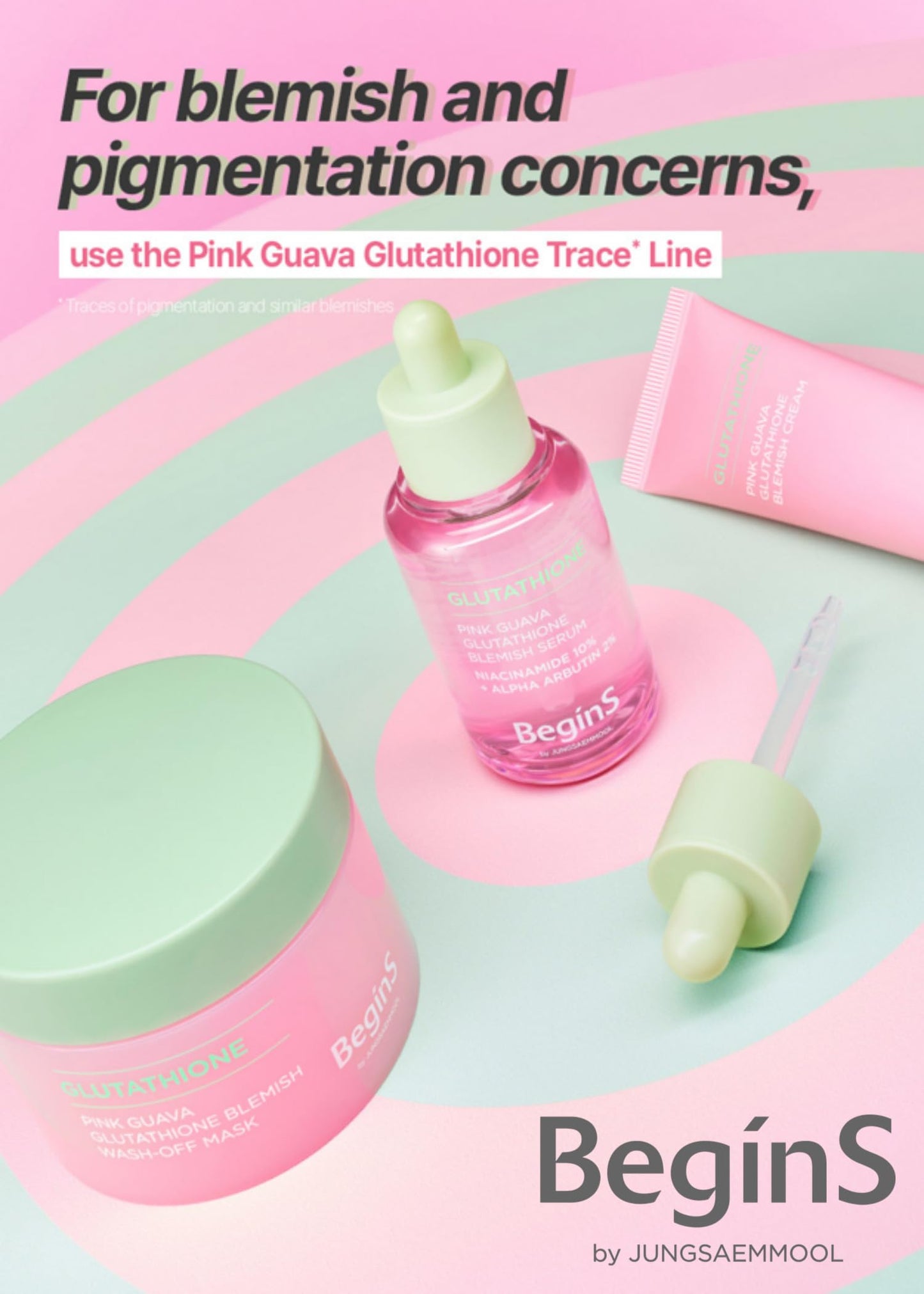 BeginS by JUNGSAEMMOOL Pink Guava Glutathione Blemish Cream 1.7 Fl Oz, Facial Moisturizer with 99% Pure Glutathione, Niacinamide and Vitamin C, Lightweight Hydration, Korean Skincare for Daily Use