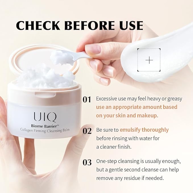 UIQ Biome Barrier Firming Collagen Cleansing Balm | Hygenic One-Step Makeup Remover | Non-Greasy Sorbet Texture | Gentle, Soothing for All Skin Types | No.1 Oliveyoung Cleanser | 3.38 fl. oz.