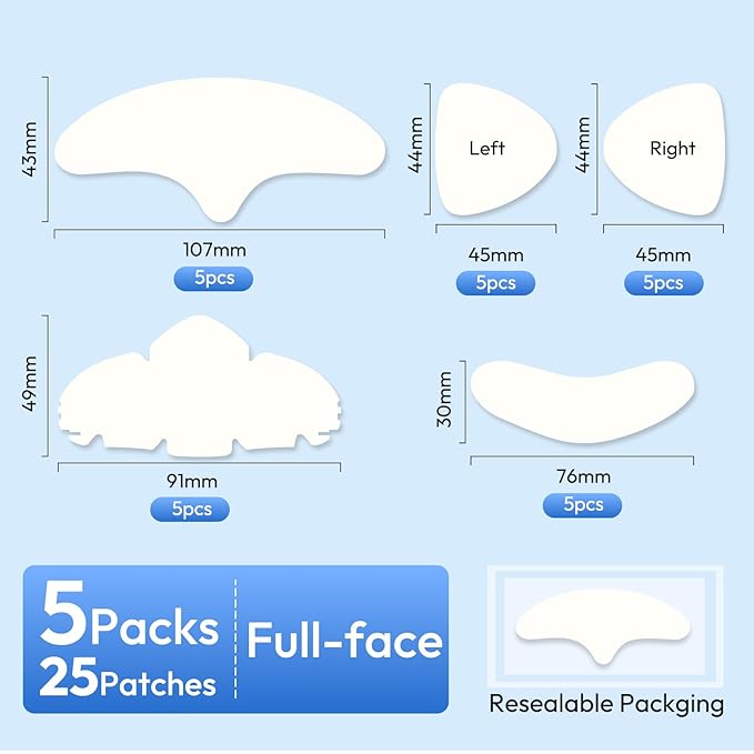 Full Face Pimple Patches(5 Pack),Big Hydrocolloid Acne Patches,Skin Care Zit Patches for Whole Face,Nose, Chin, Forehead & Cheeks w/Tea Tree Oil, Salicylic Acid & Cica Oil（5 Pack,25 Patches）