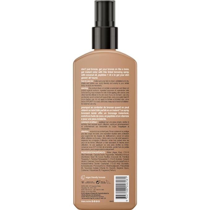 b.tan Sun Tanning Lotion Spray | Bronzed Like a Boss - Brown Outdoor Bronzing Spray Lotion Accelerator, Packed with Coconut Oil, Peptides, & Vitamin E, Austrailian Brand, 8.45 Fl Oz